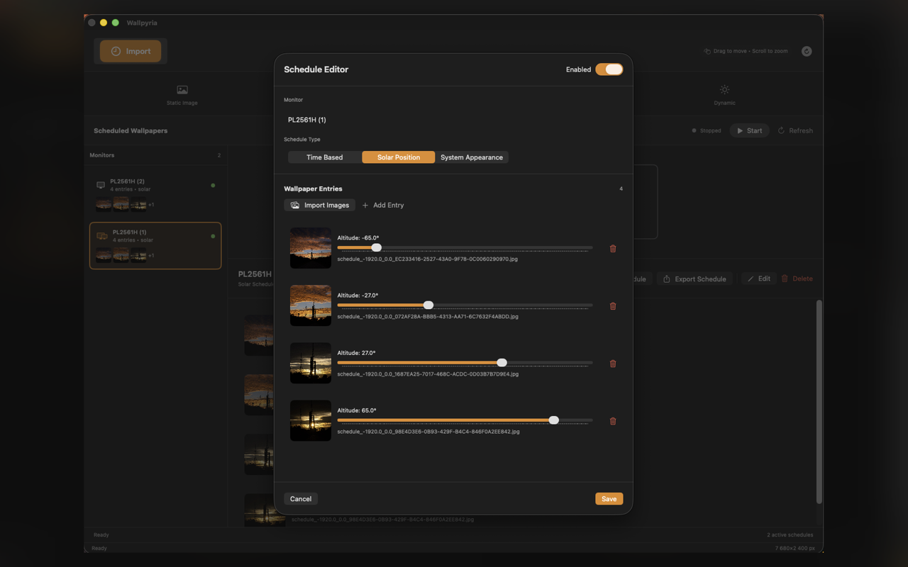 Wallpyria 1.2.0: Modo video con fondo panorámico extendido en dos pantallas